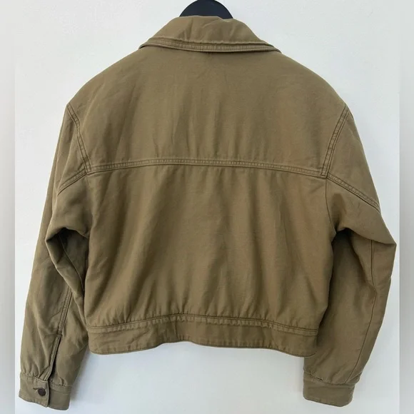 Abercrombie & Fitch Womens Sherpa Lined Jacket Tan Faux Fur Collar Cropped Y2K M - Picture 5 of 7